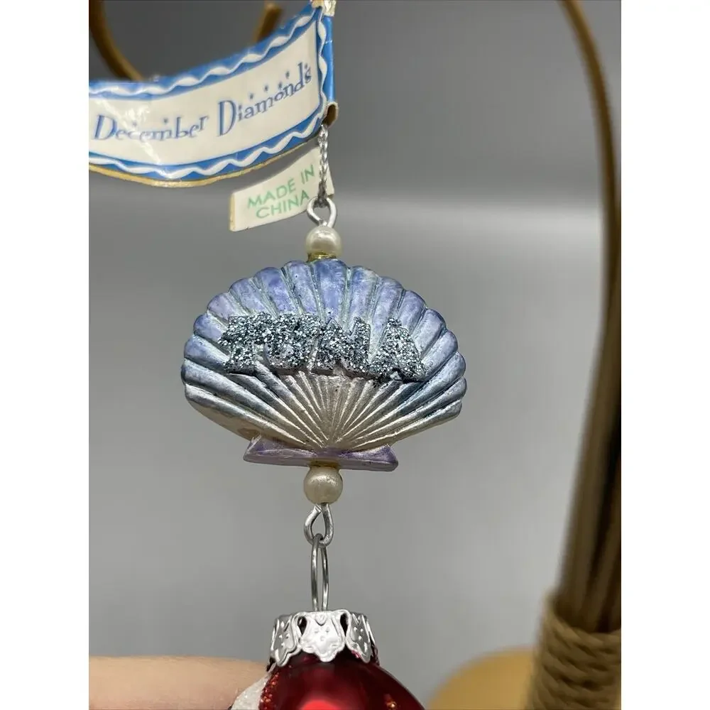 December Diamonds fish Glass Ornament Tuna Long Eyelashes Christmas Tree Glitter